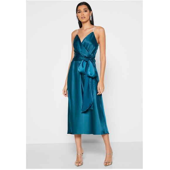 Zara Dresses & Skirts - Zara Satin Green Shimmery Rhinestone Straps Dress